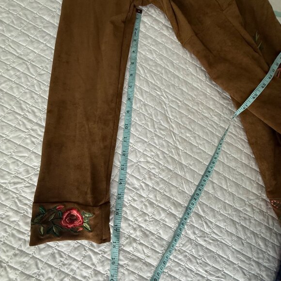 Curations Embroidered Open Front Suede Feel Jacket S Brown - Picture 9 of 10